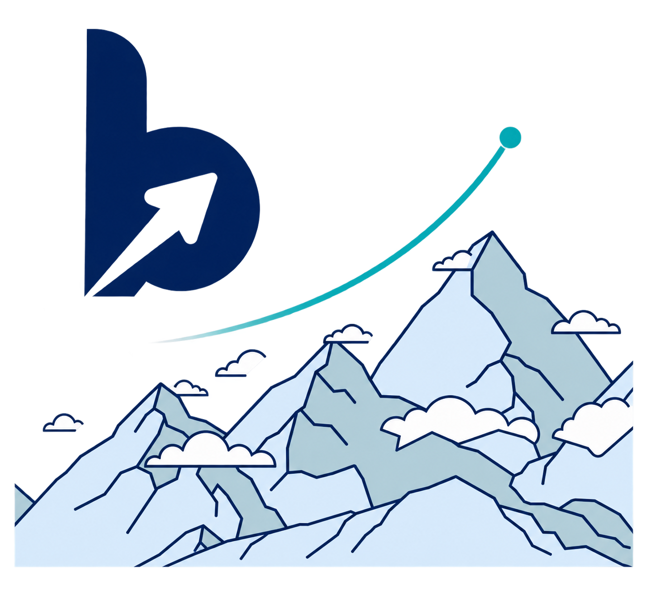 Brandaify growth arrow rising above mountain peaks